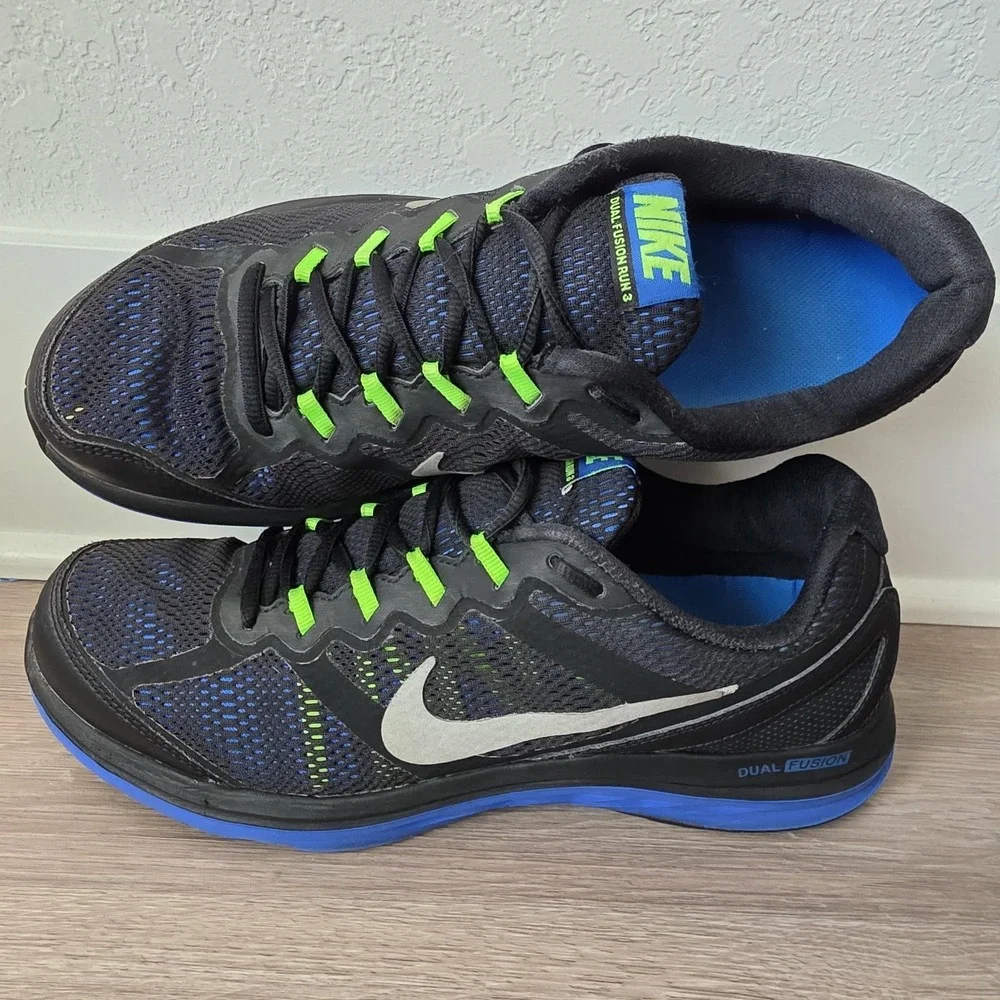 Nike Dual Fusion Run 3 Men 10.5 Black Blue Running‎ Shoes Athletic Gym